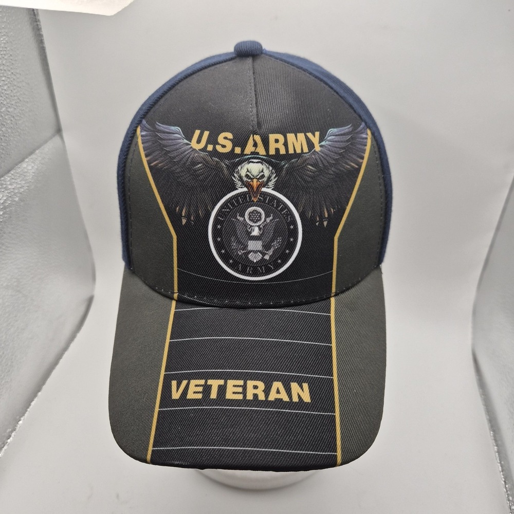 U.S. Army Veteran Eagle Graphic Adjustable Hat Cap Black Blue